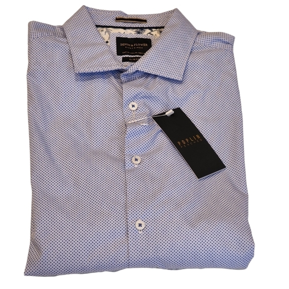 NWT Denim & Flower blue/white short sleeve button down shirt. Men's size XL - Picture 13 of 15